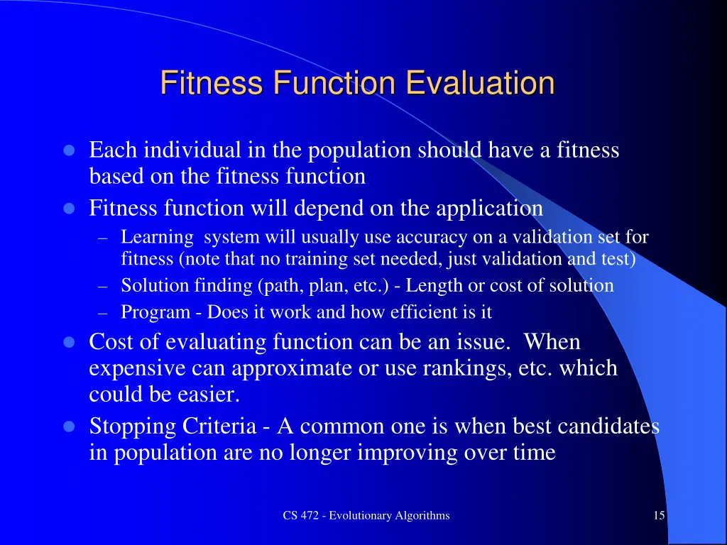 fitness function evaluation