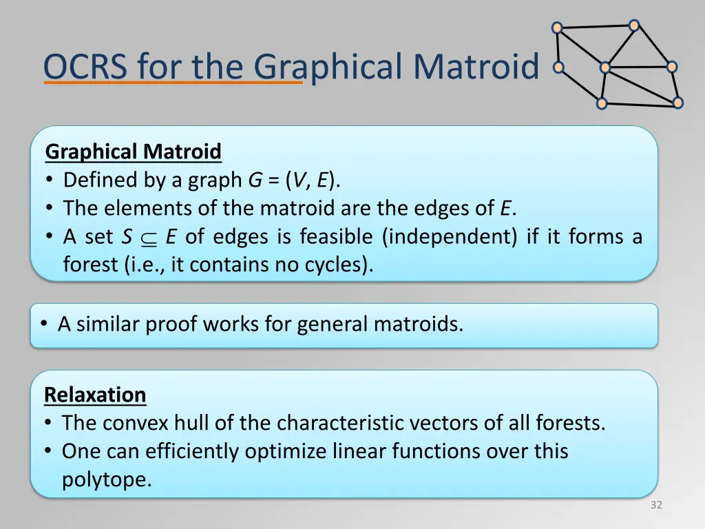 ocrs for the graphical matroid