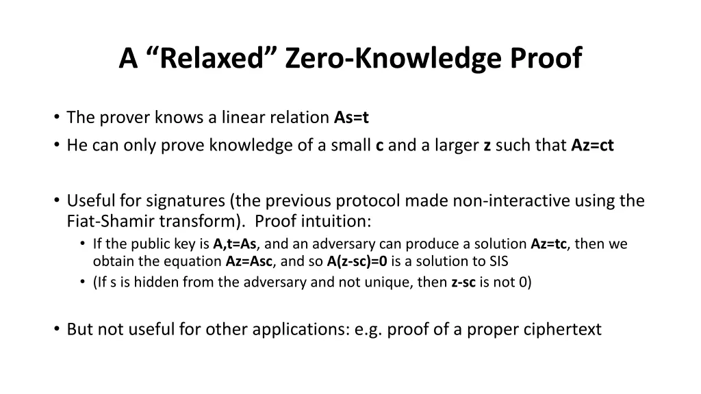 a relaxed zero knowledge proof