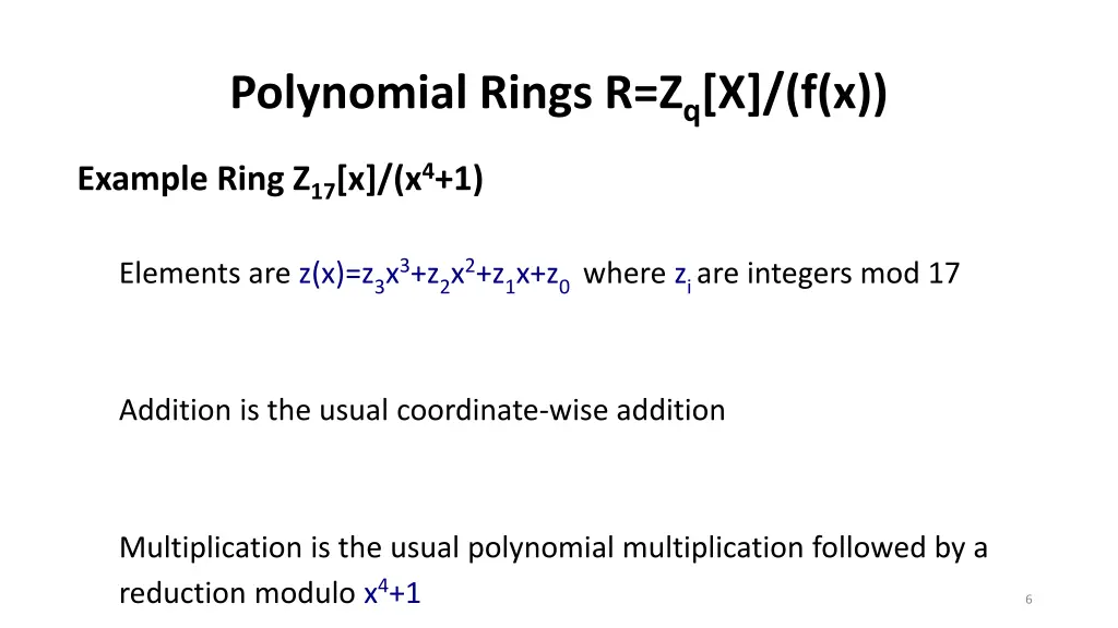 polynomial rings r z q x f x