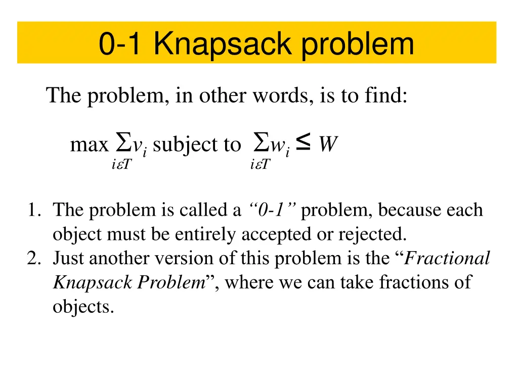 0 1 knapsack problem 1