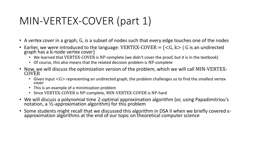 min vertex cover part 1