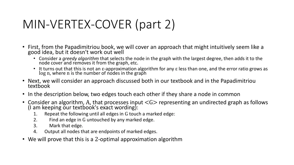 min vertex cover part 2