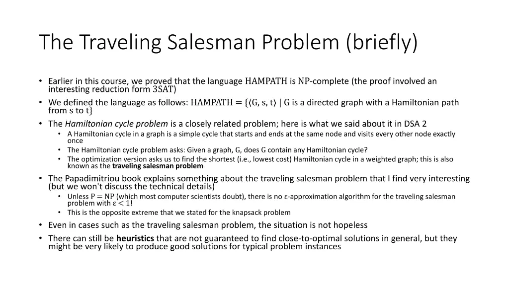 the traveling salesman problem briefly