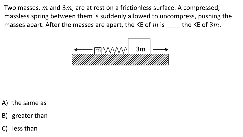 two masses and 3 are at rest on a frictionless 1