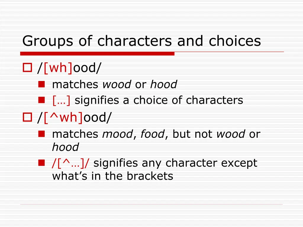 groups of characters and choices