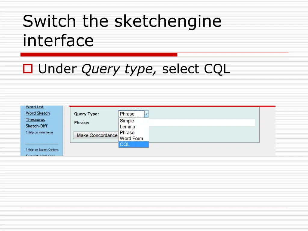 switch the sketchengine interface