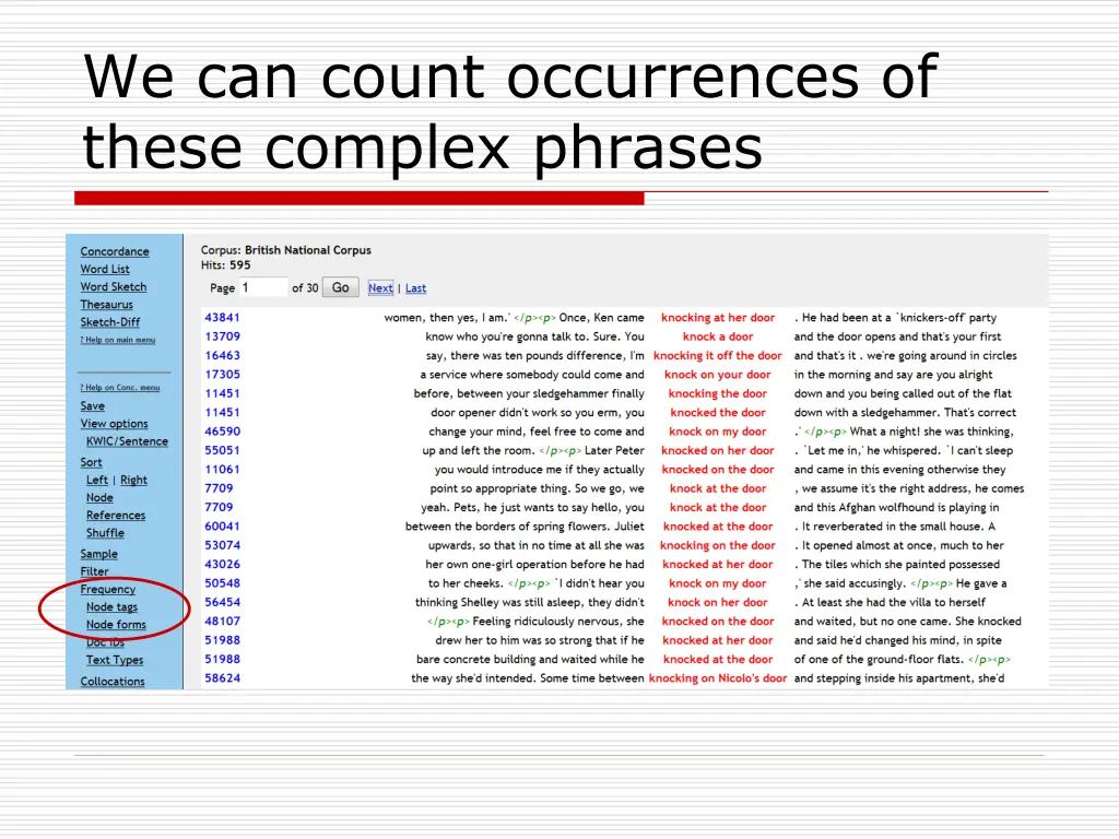 we can count occurrences of these complex phrases