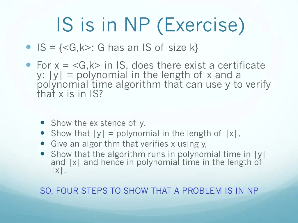 is is in np exercise