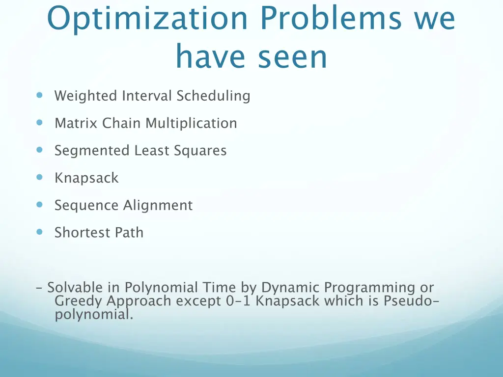 optimization problems we have seen