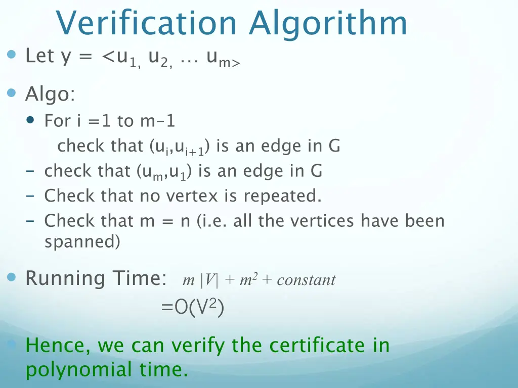 verification algorithm let y u 1 u 2 u m