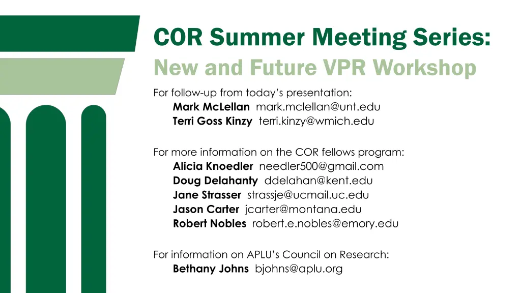 cor summer meeting series new and future 1