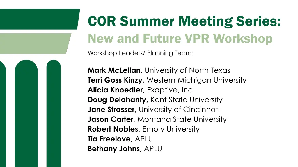 cor summer meeting series new and future