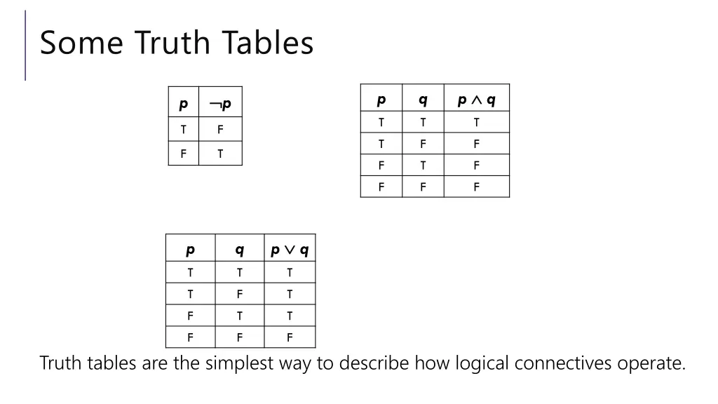 some truth tables 1