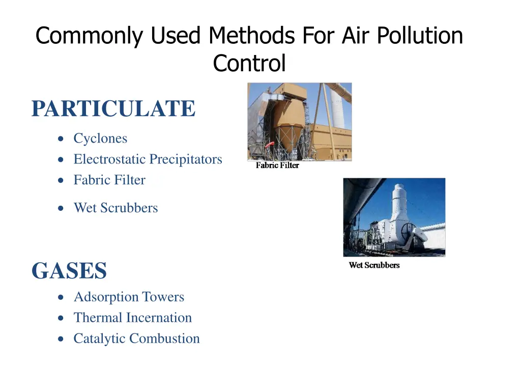 commonly used methods for air pollution control