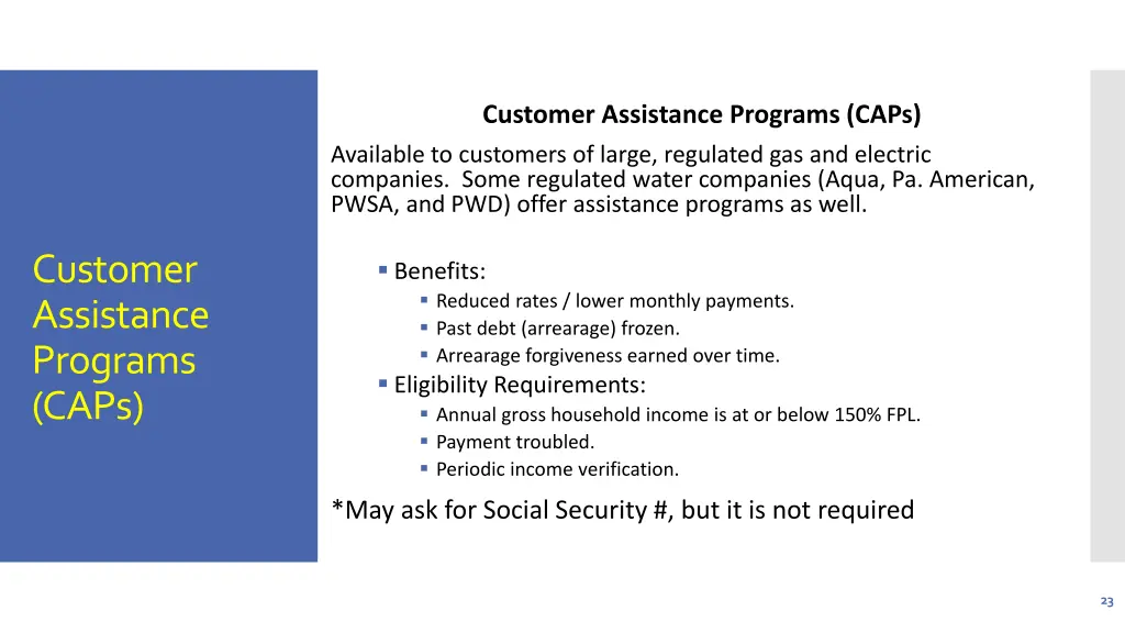 customer assistance programs caps