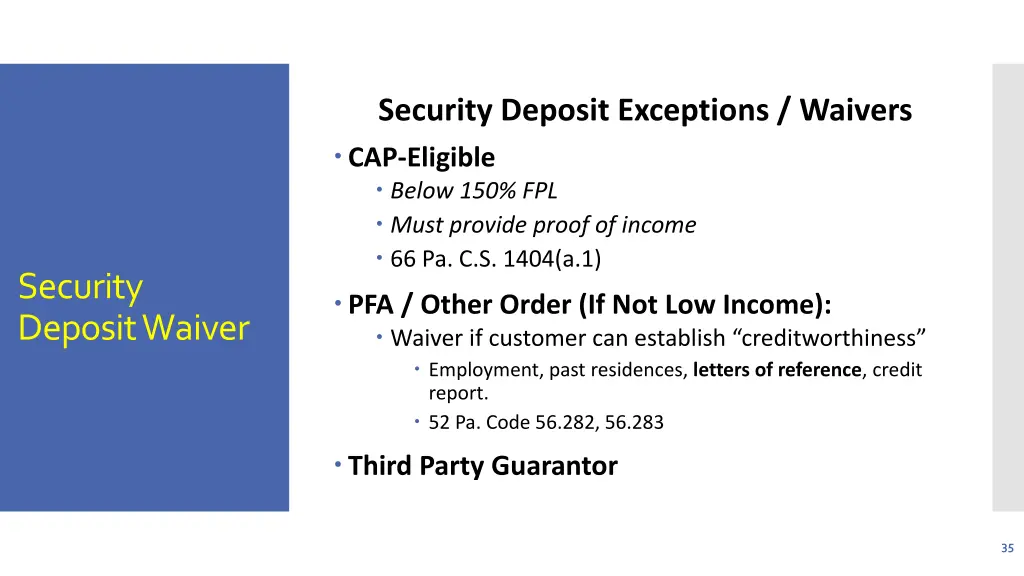 security deposit exceptions waivers cap eligible