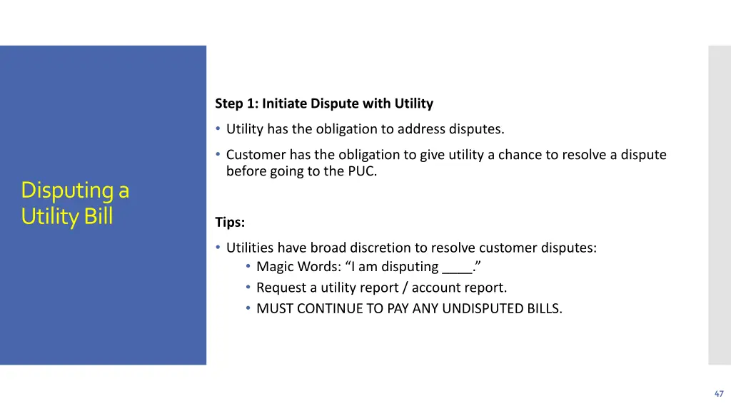 step 1 initiate dispute with utility