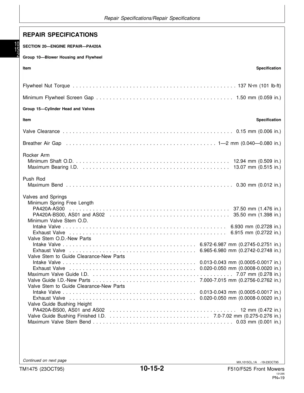 repair specifications repair specifications