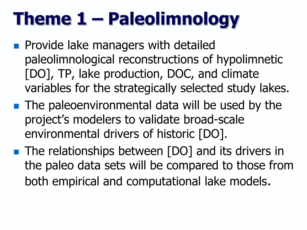 theme 1 paleolimnology