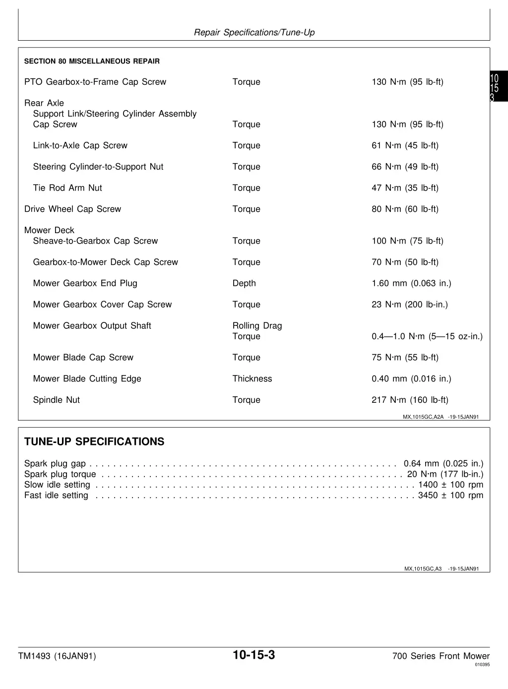 repair specifications tune up