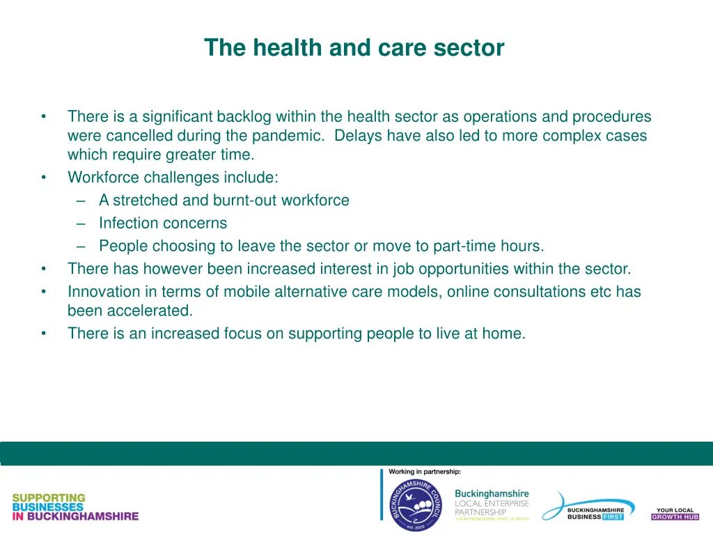 the health and care sector