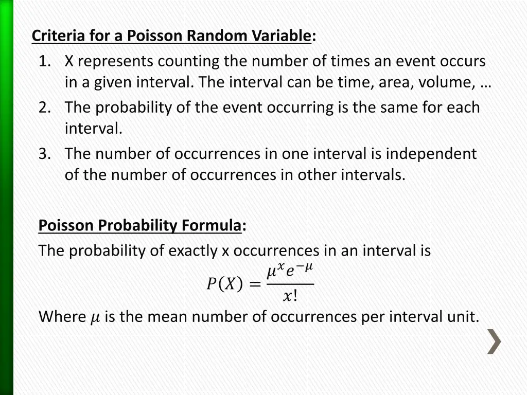 criteria for a poisson random variable