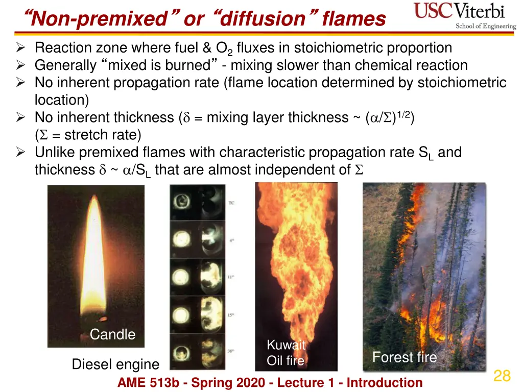 non premixed or diffusion flames