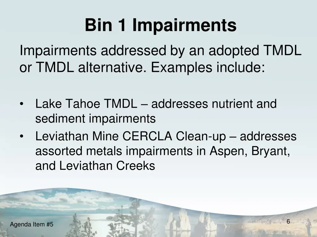 bin 1 impairments impairments addressed