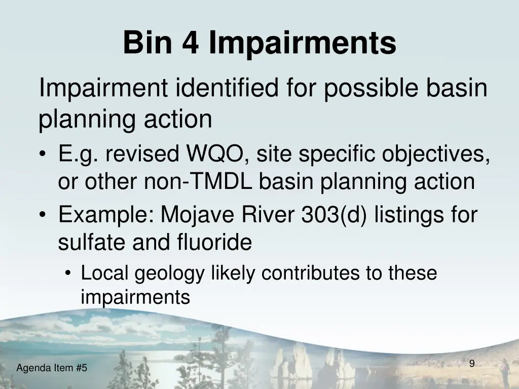 bin 4 impairments impairment identified