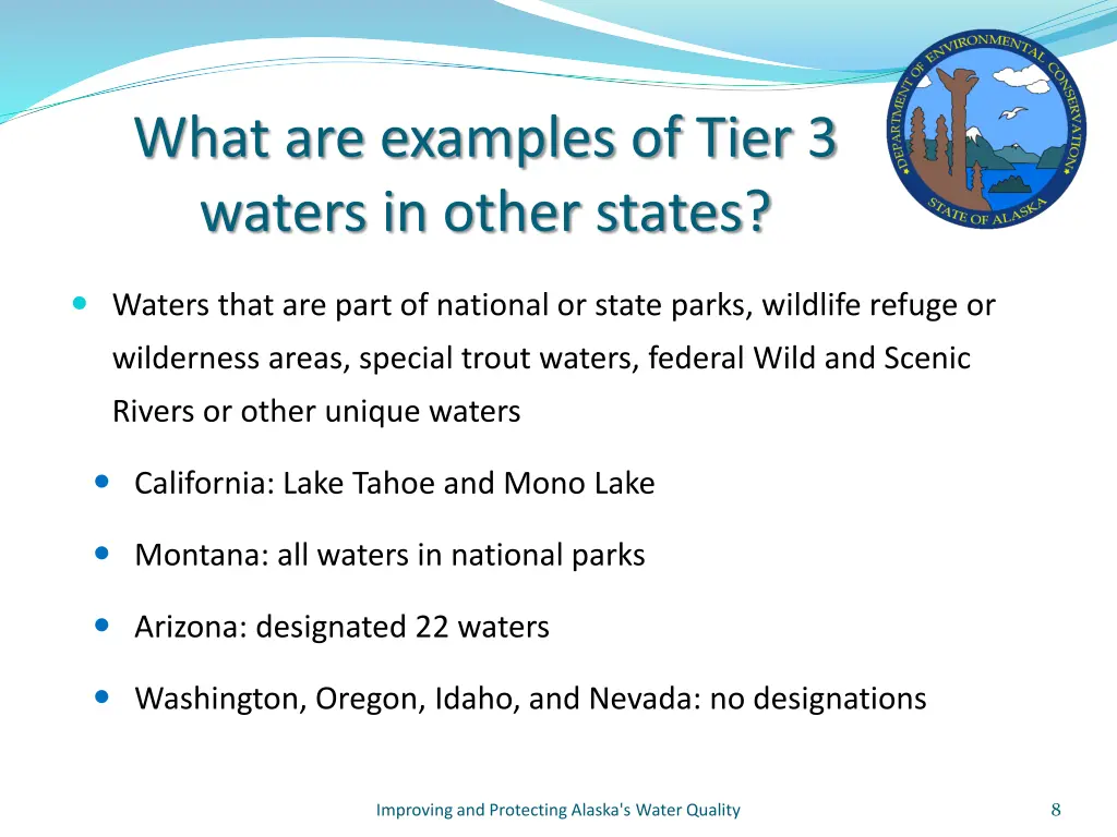 what are examples of tier 3 waters in other states