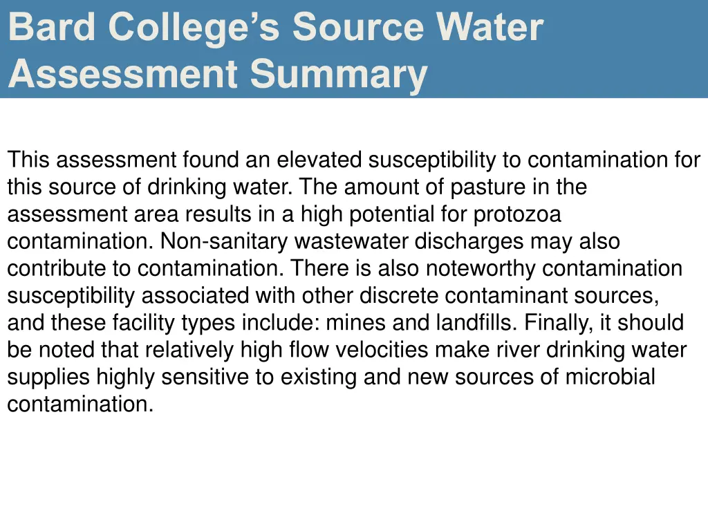 bard college s source water assessment summary