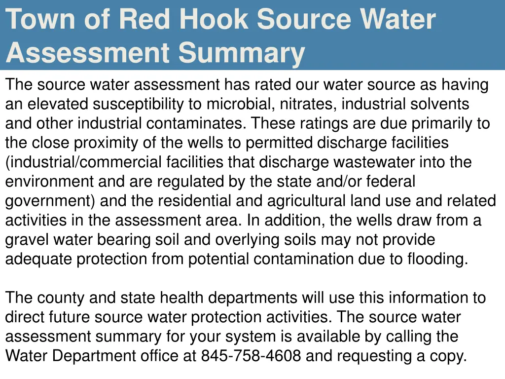 town of red hook source water assessment summary