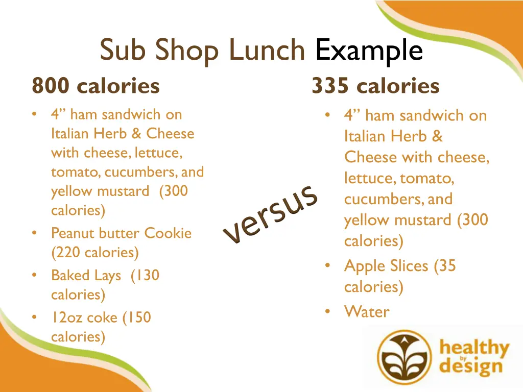 sub shop lunch example 800 calories