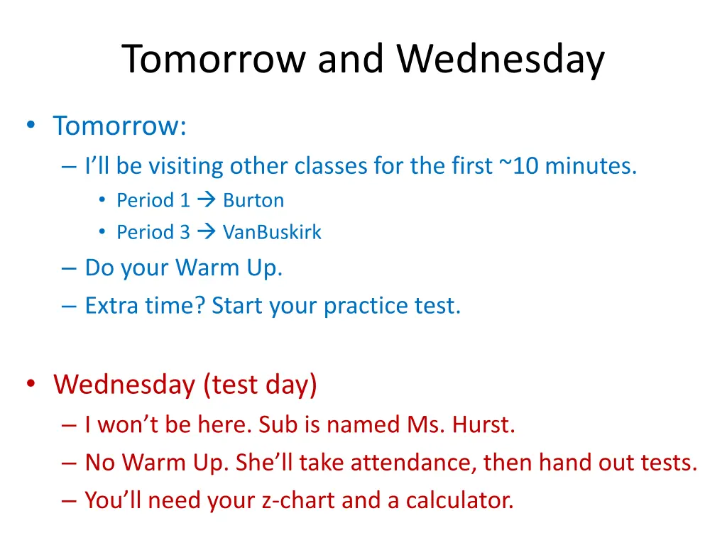 tomorrow and wednesday