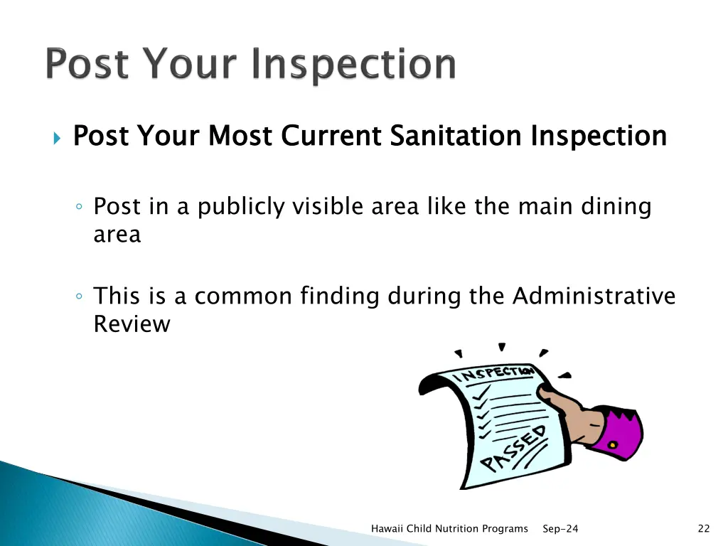 post your most current sanitation inspection