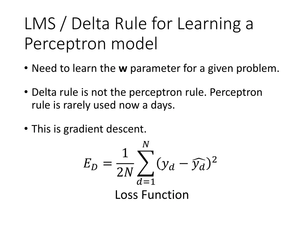 lms delta rule for learning a perceptron model