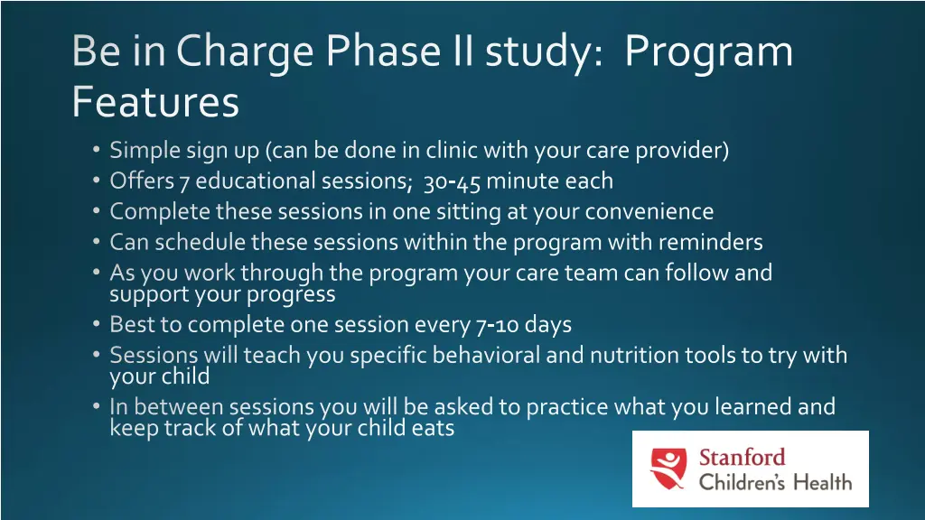 be in charge phase ii study program features