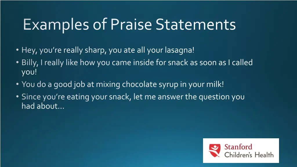 examples of praise statements