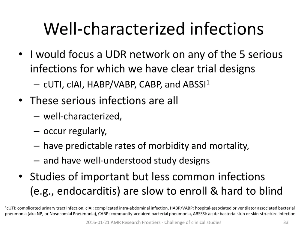 well characterized infections