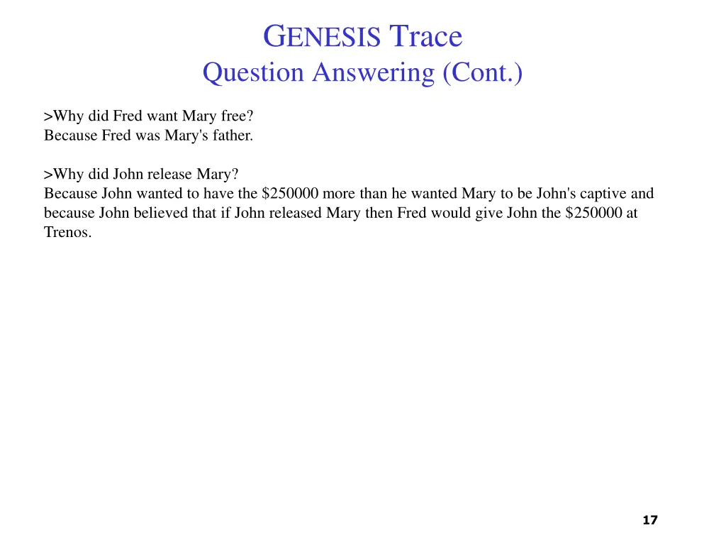 g enesis trace question answering cont 1