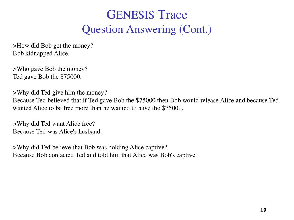 g enesis trace question answering cont 2