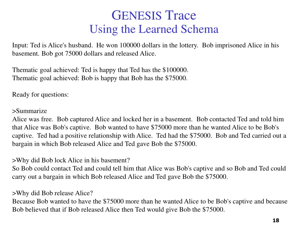 g enesis trace using the learned schema