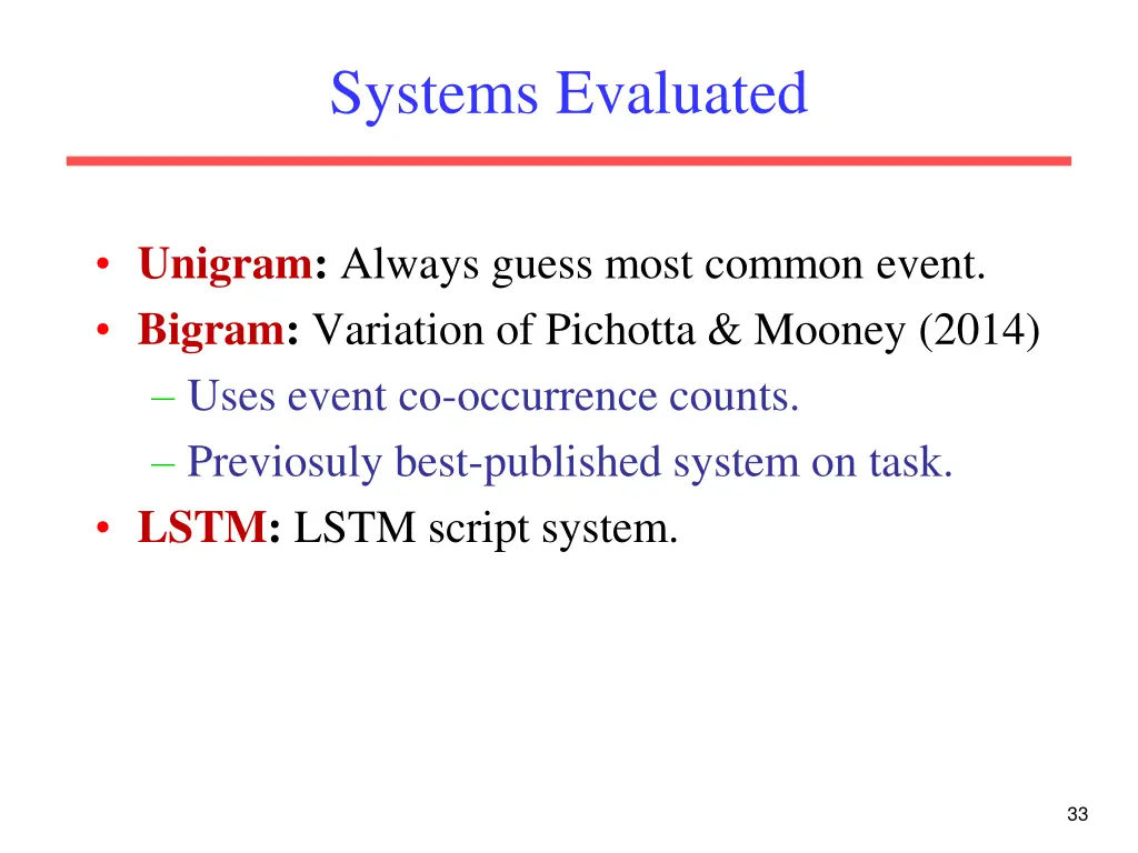 systems evaluated