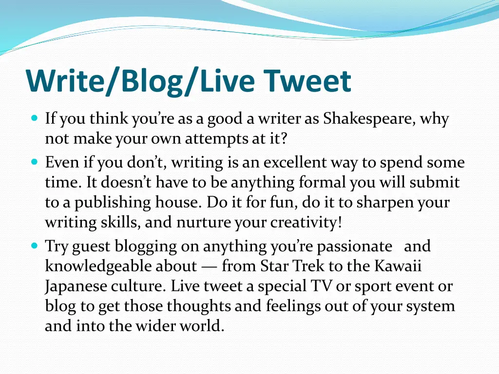 write blog live tweet