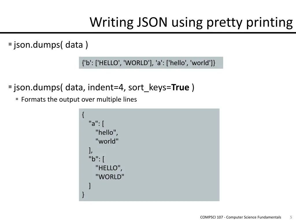 writing json using pretty printing