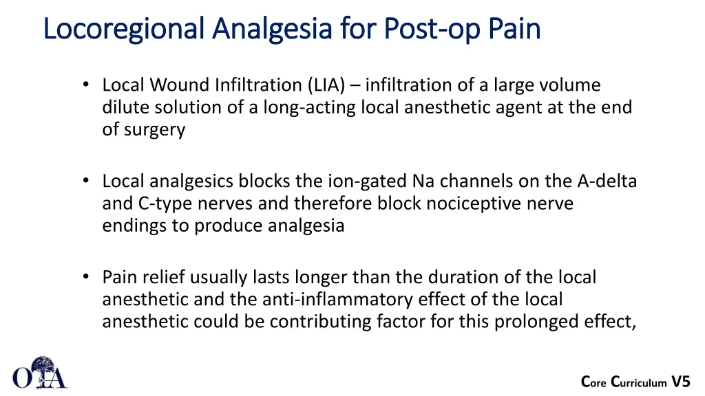 locoregional analgesia for post locoregional