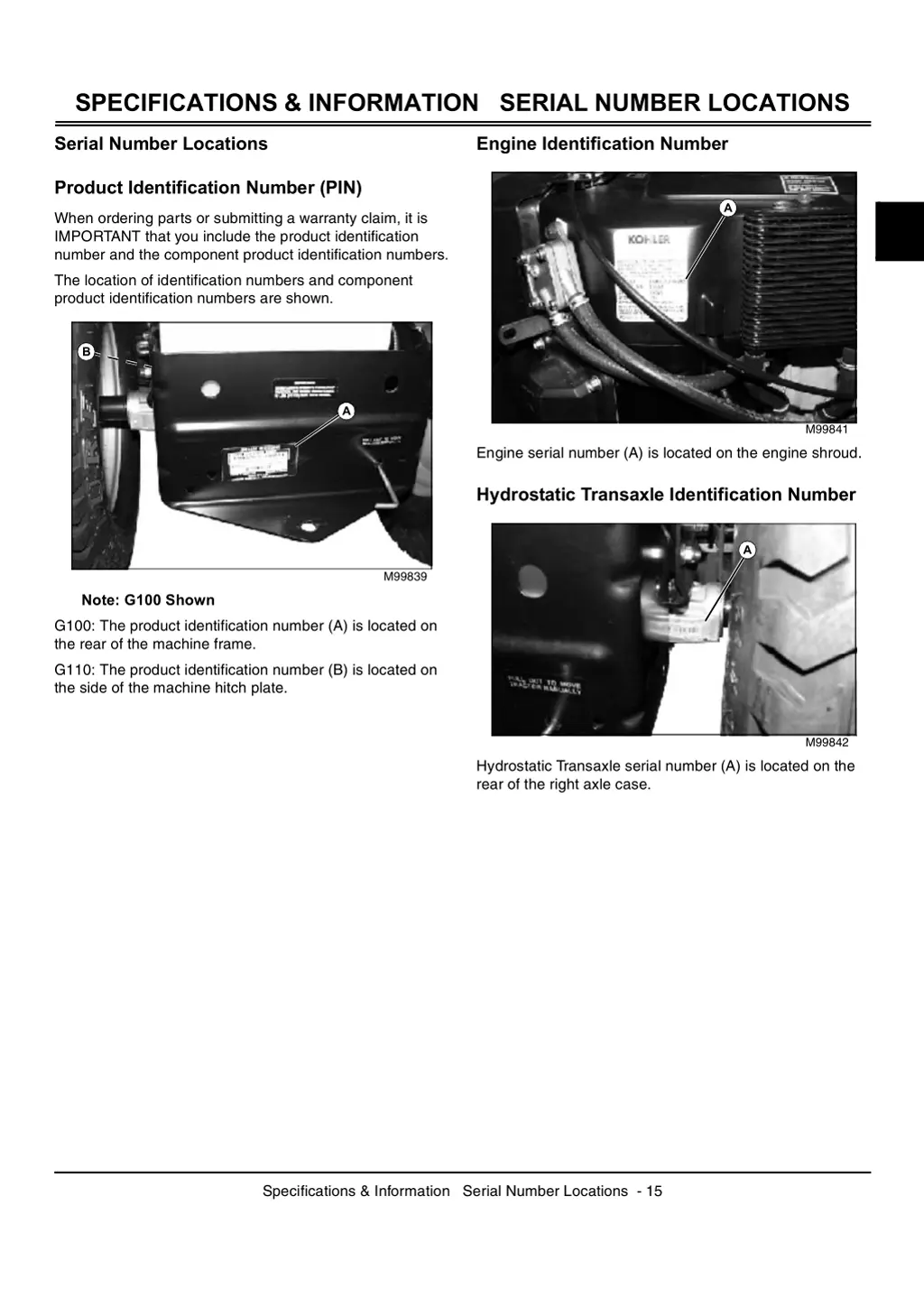 specifications information serial number locations