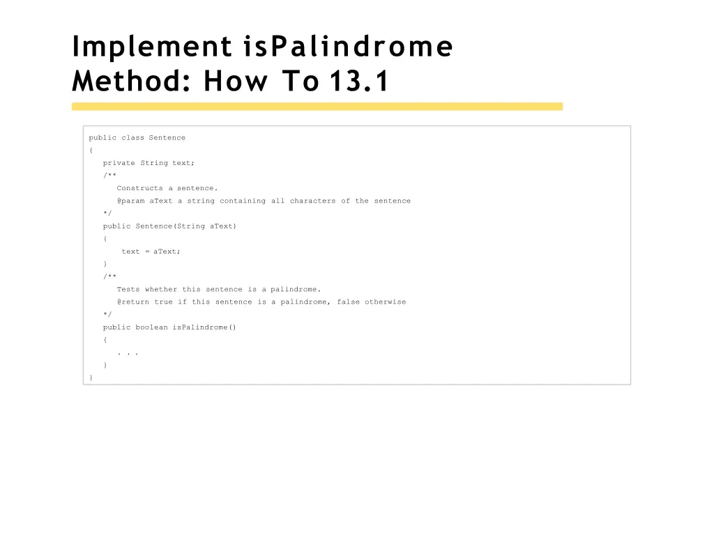 implement ispalindrome method how to 13 1