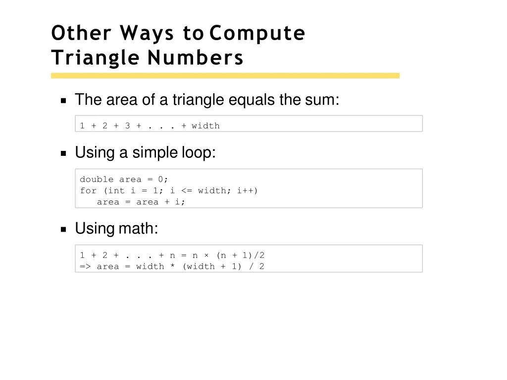 other ways to compute triangle numbers